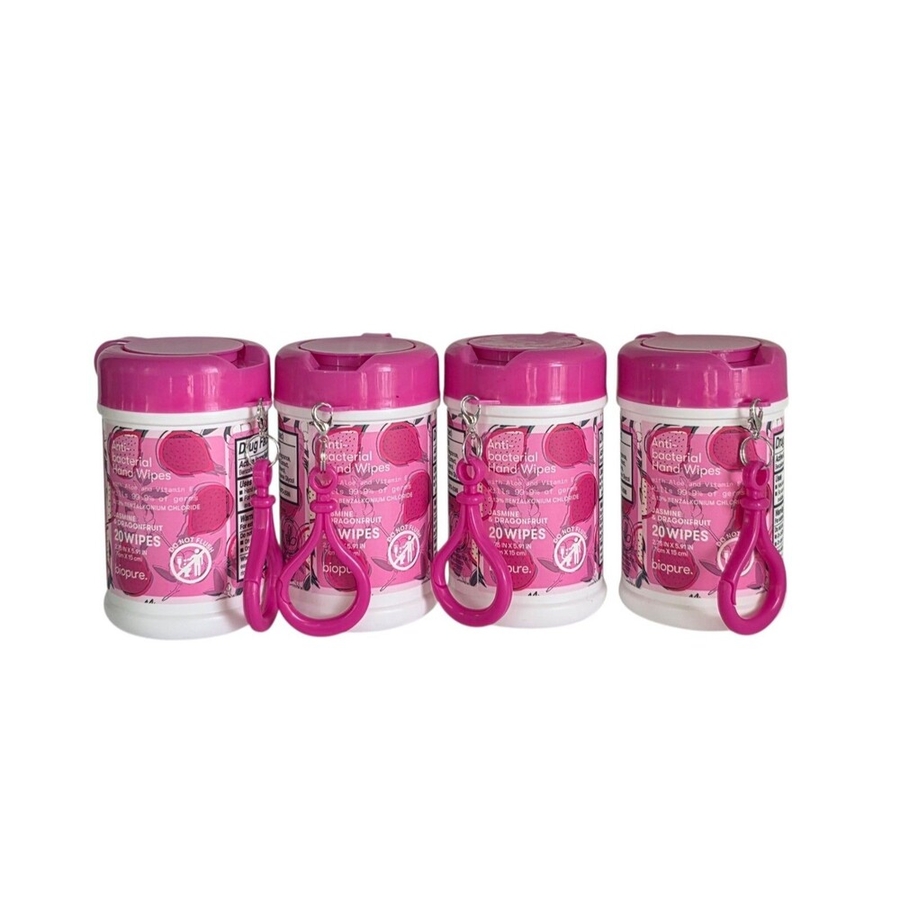4 Biopure Anti-bacterial Travel Size Hand Wipes Keychain ~Jasmine & Dragonfruit